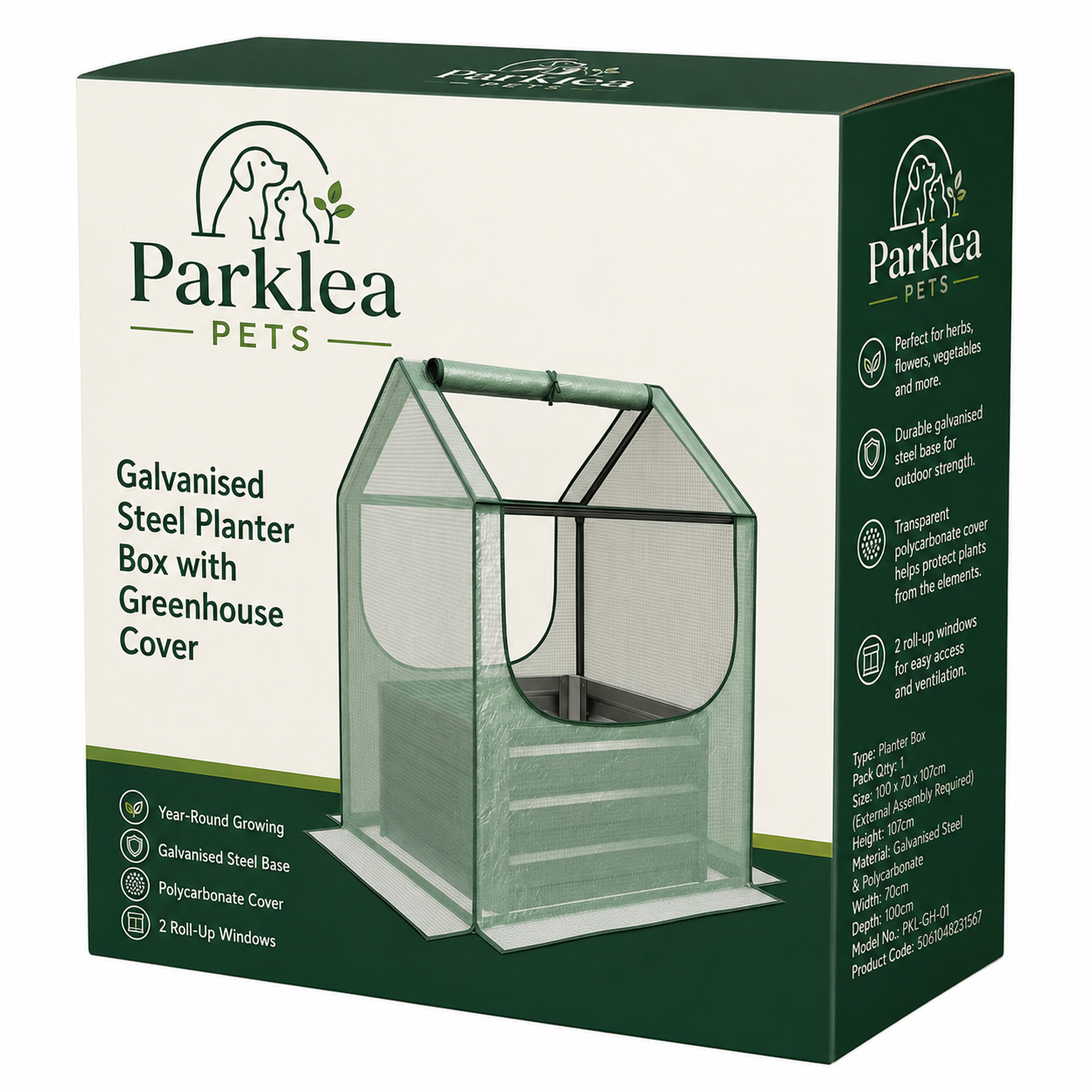 Parklea Pets Galvanised Steel Planter Box with Greenhouse Cover